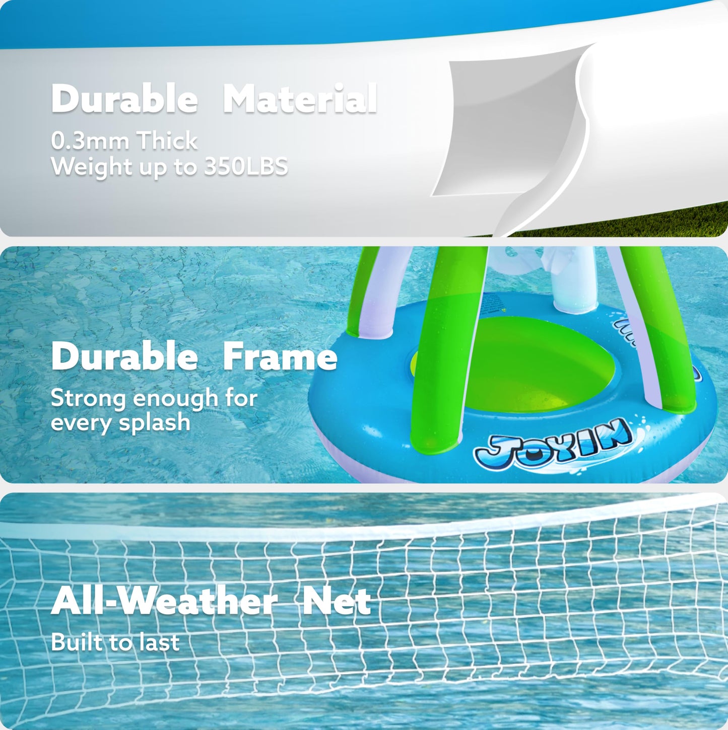 JOYIN Inflatable Volleyball Net & Basketball Hoops Pool Float Set; Balls Included for Kids and Adults, Summer Pool Game, Floaties, Volleyball Court