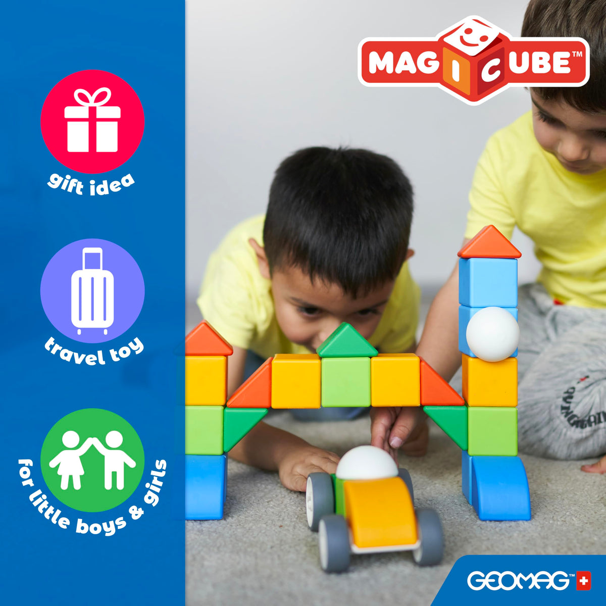 Geomag Magicube Magnetic Blocks for Toddlers Ages 1-5 | Swiss-Made STEM Building Toy Sets | Multiple (MAGICUBE_9PCS)