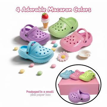 HXIELEC 4 Pairs Classic Clogs for 18" Dolls - Macaron Color EVA Slip-On Shoes,Fits Most 18" Dolls,Dress Up Gift Set