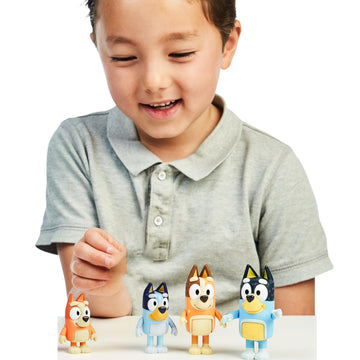 Bluey Family Figure Pack of 4, Robust Poseable Character Toys with Bingo, Chilli, and Bandit Figures, Toddler-Sized Animal Figurines for Kids Ages 3+