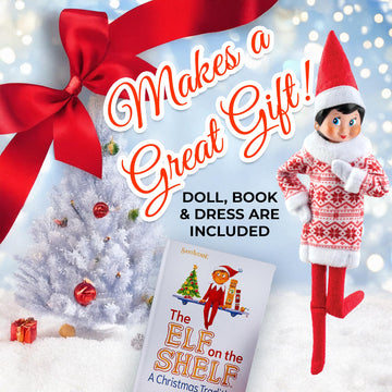 The Elf on the Shelf Scout Elf with Blue Eyes, Christmas Tradition Book Set with Claus Couture Snowflake Sweetie Fair Isle Dress, Red and White