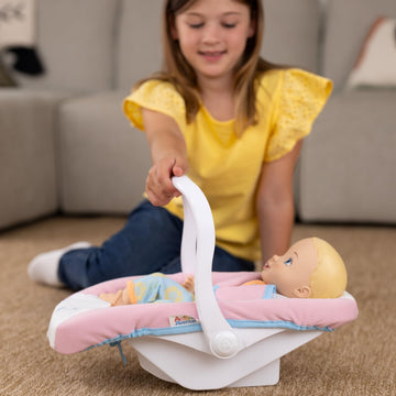 Baby Doll Car Seat Carrier with Base Realistic Toy Carseat for 12-20 Inch Dolls - Portable Travel Seat with Safety Straps & Handle - Kids Pretend Play