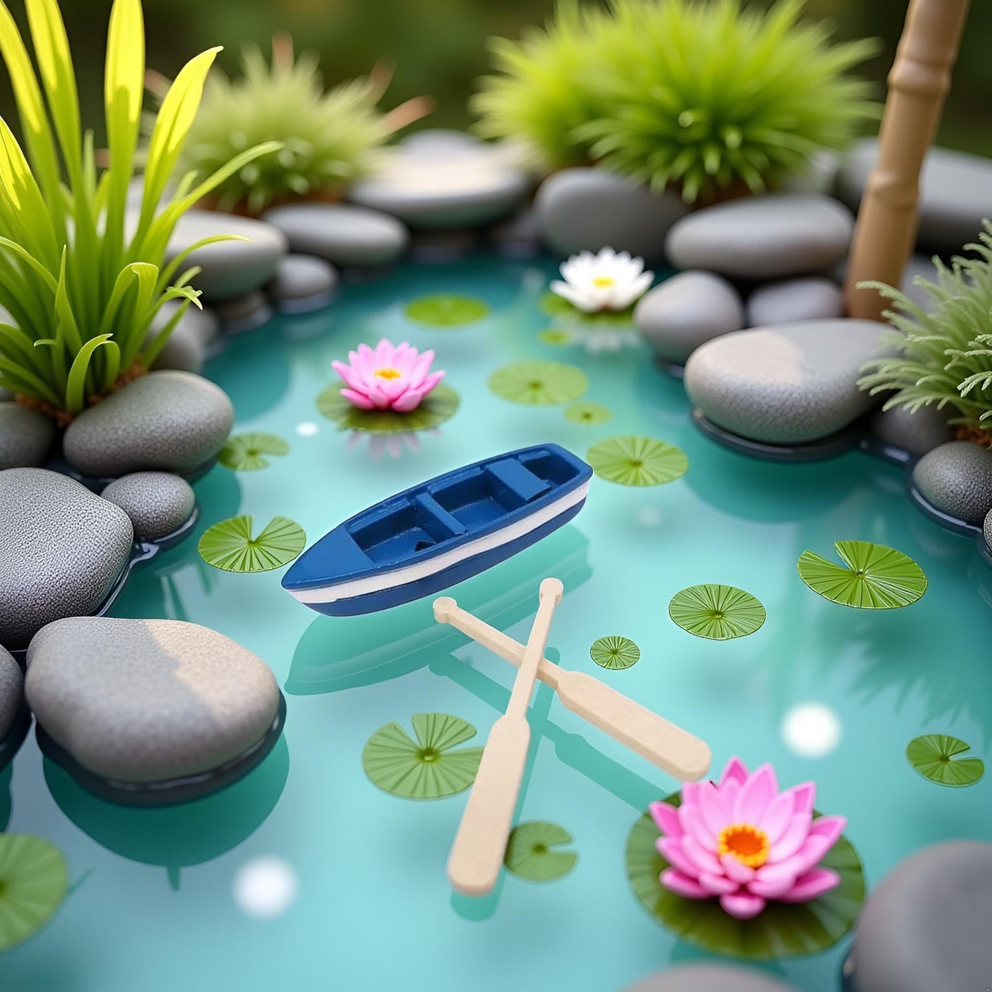 Mini Rowboat Mini Tiny Wooden Boat with Oars for Fairy Garden Kits for DIY Fairy Garden Dollhouse Decoration, Canoe Model Figurines Miniature