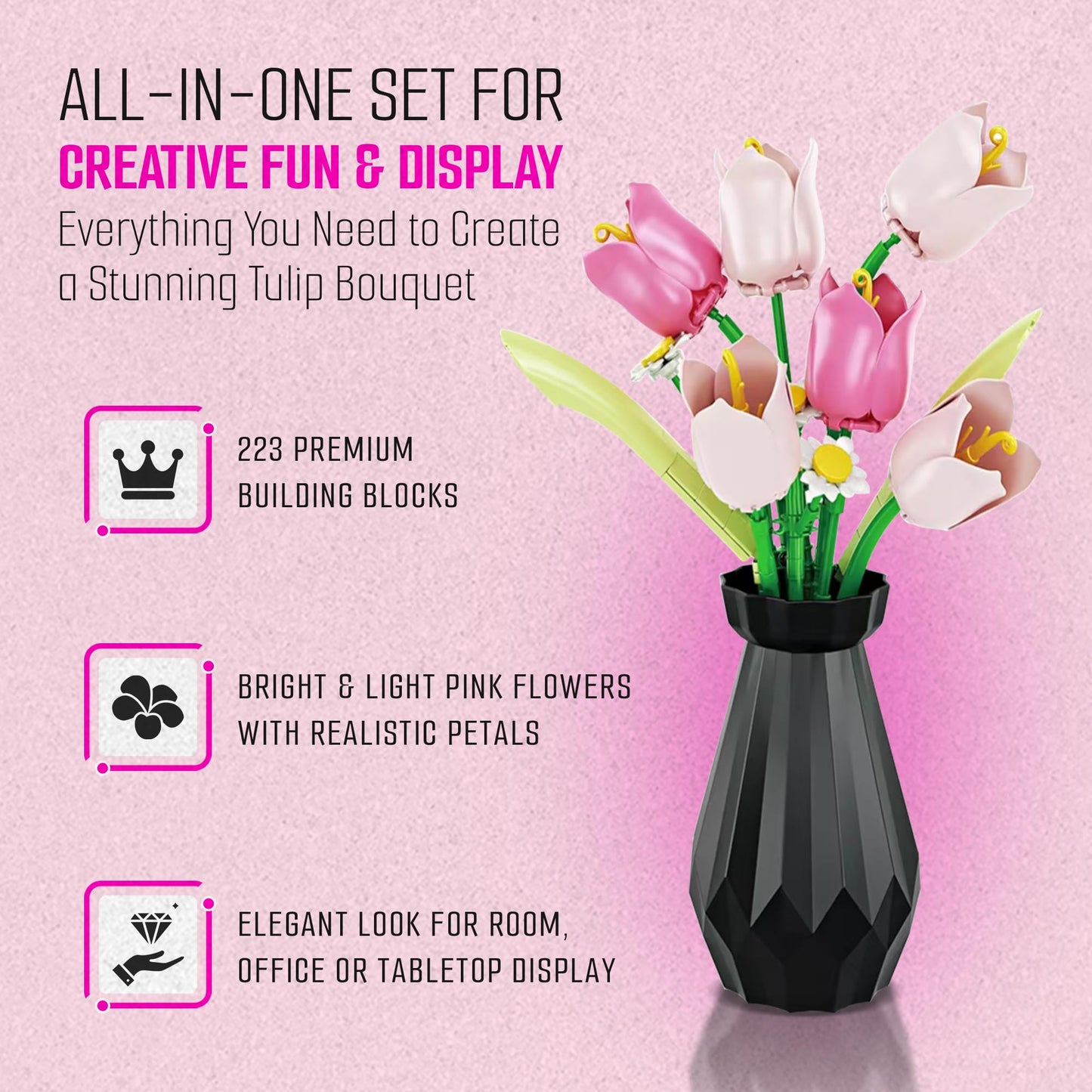 Woolbye Flower Building Set Compatible with Lego Flowers, Tulip Flower Bouquet botanicals Collection Unique Home Décor or Office Décor Great Gift