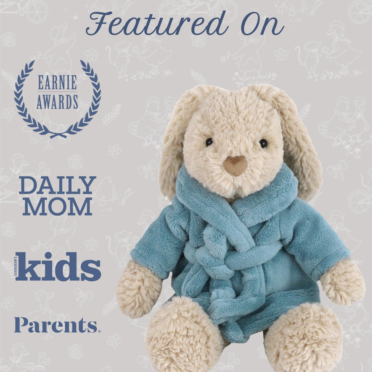MON AMI Harlow Bathtime Bunny 14-Inch Stuffed Rabbit, Soft Plush Toy