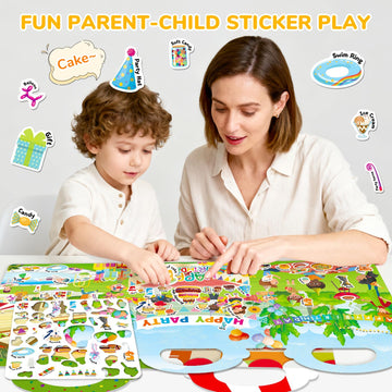 CREATIVETREES 6 Sets Reusable Sticker Book for Toddlers 1-3, Jelly Stickers Book for Kids 2-4, Travel Sticker Activity Toys for Childs 3 4 5 6 Years