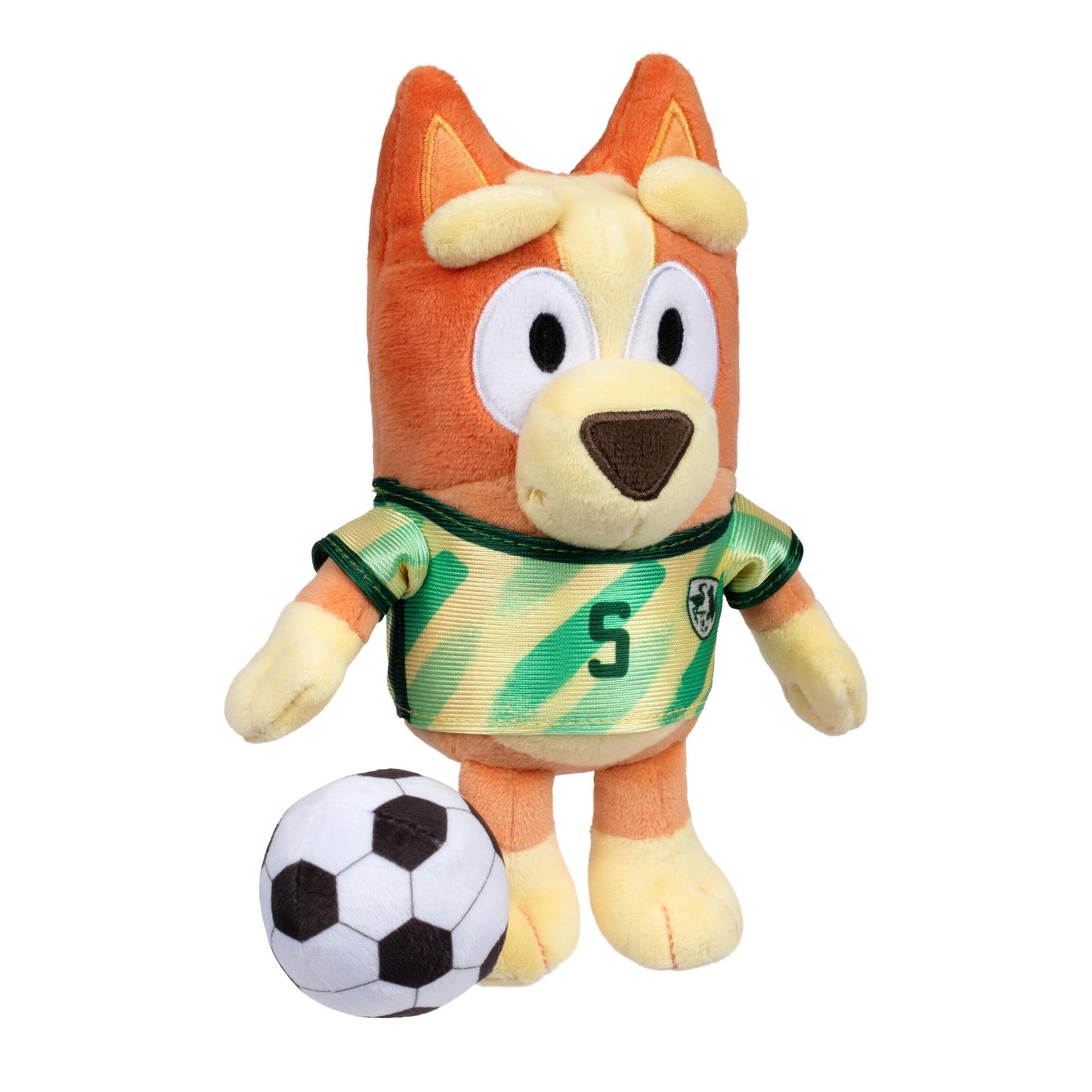 Bluey Friends Soccer Plush Toy: Bingo. Super-Soft Deluxe Fabrics Embroidered Details. Comes with Soccer Jersey and Plush Ball. Also Look for Soccer