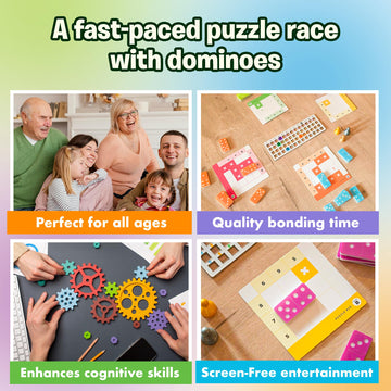 Uzzle Games - Sudonumo Domino - 24 Dominoes, 120 Puzzles, Multi-Level Difficulty (A-D), 2-4 Players, Ages 6+ - Fast-Paced Mind Games - Travel Games