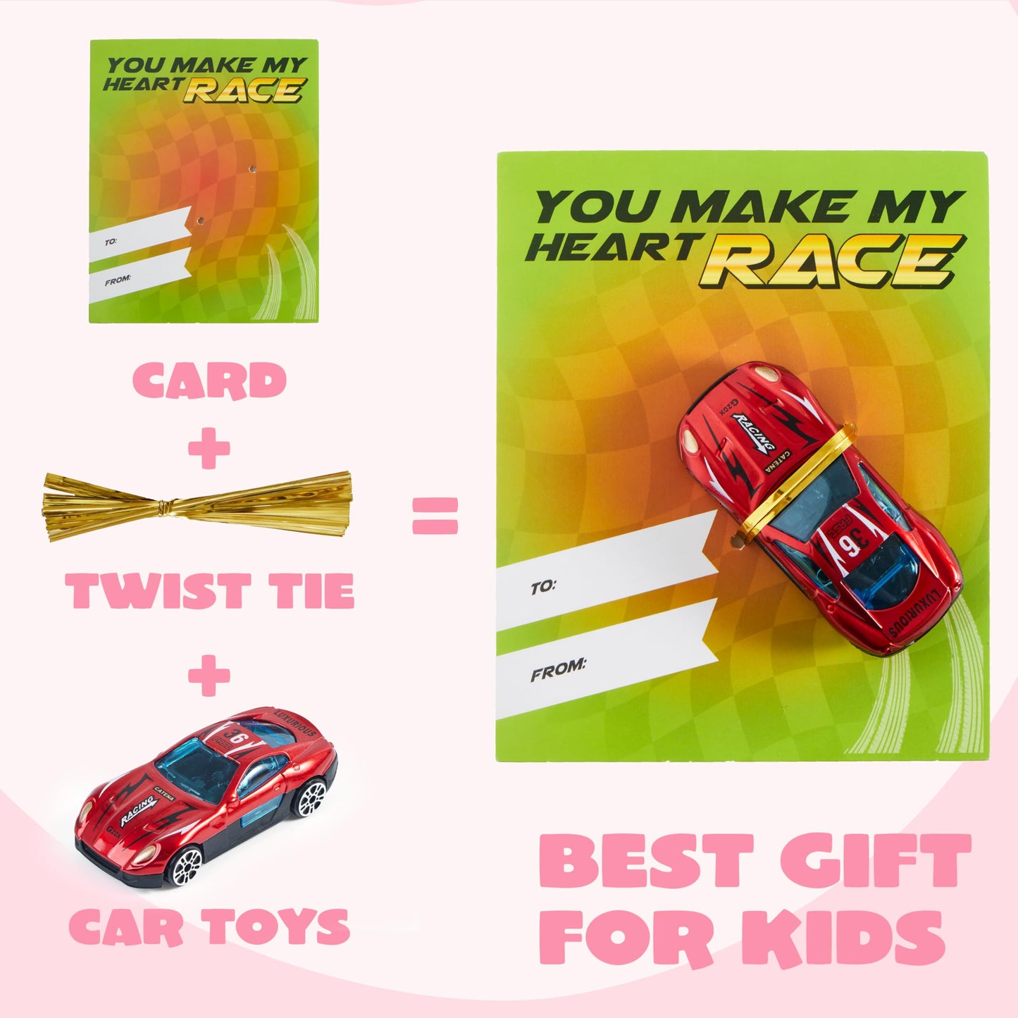 JOYIN 28 Valentines Day Gifts Cards with Die-Cast Racing Cars Vehicle for Kids School Classroom Exchange Party Favor Gift Supplies