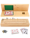 WE Games Wooden Cribbage Board Game Set, Continuous 3 Track for 2-3 Players, Travel Cribbage Board with Card Storage, Includes 9 Metal Pegs & Deck