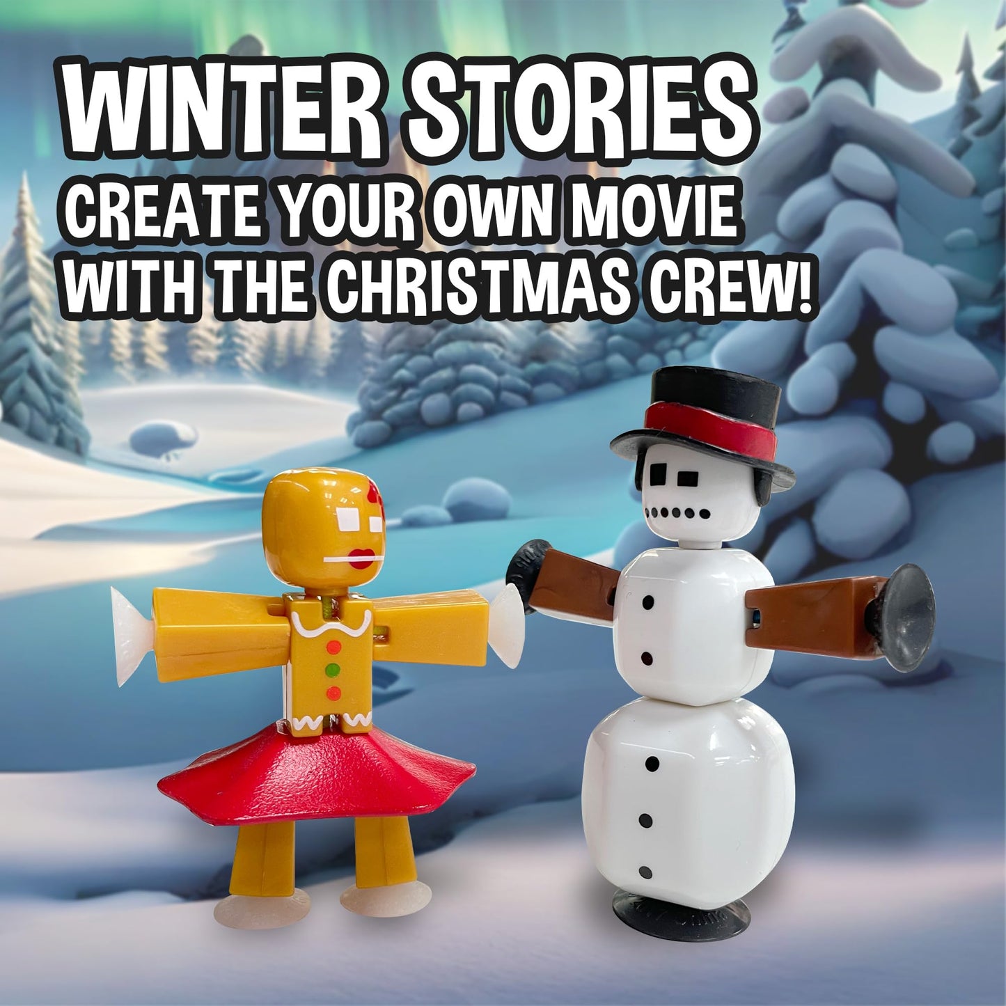 Zing StikBot Christmas Crew Pack - 7 Festive Themed Poseable Action Figures with Holiday Accessories, Stop Motion Animation Toy for Kids