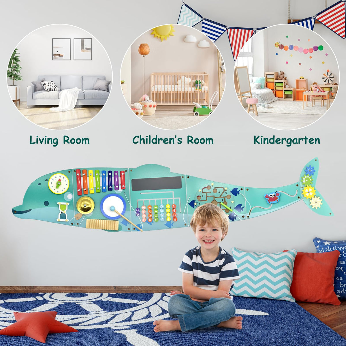 Baotree Activity Wall Busy Board Panels, Montessori Sensory Toys, Wall Activity Center, Educational Toy, Interactive Wooden Learning Toy for Toddler
