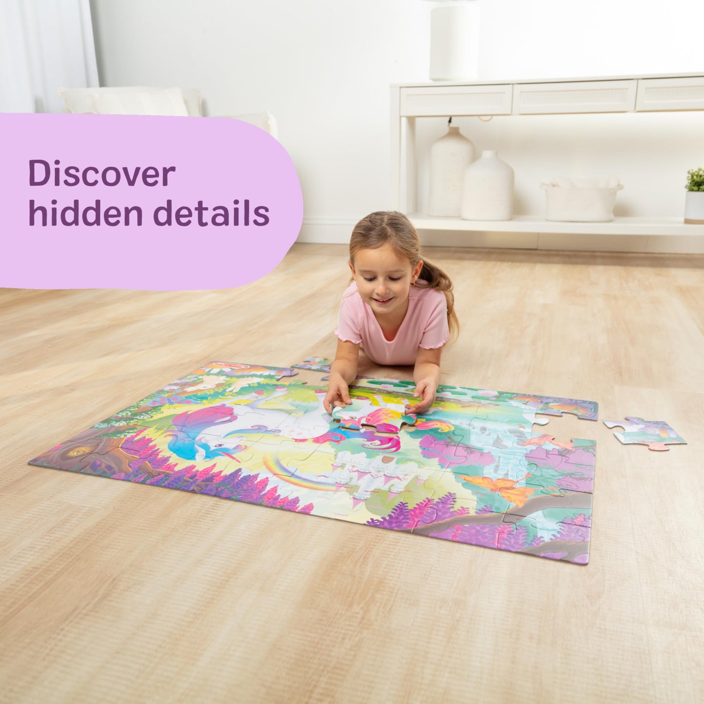Melissa & Doug Glow-in-The-Dark Unicorn Jumbo Floor Puzzle, 48-Piece Jigsaw Puzzle with Hidden Details, Kids Puzzles for Girls & Boys Ages 4 and Up -