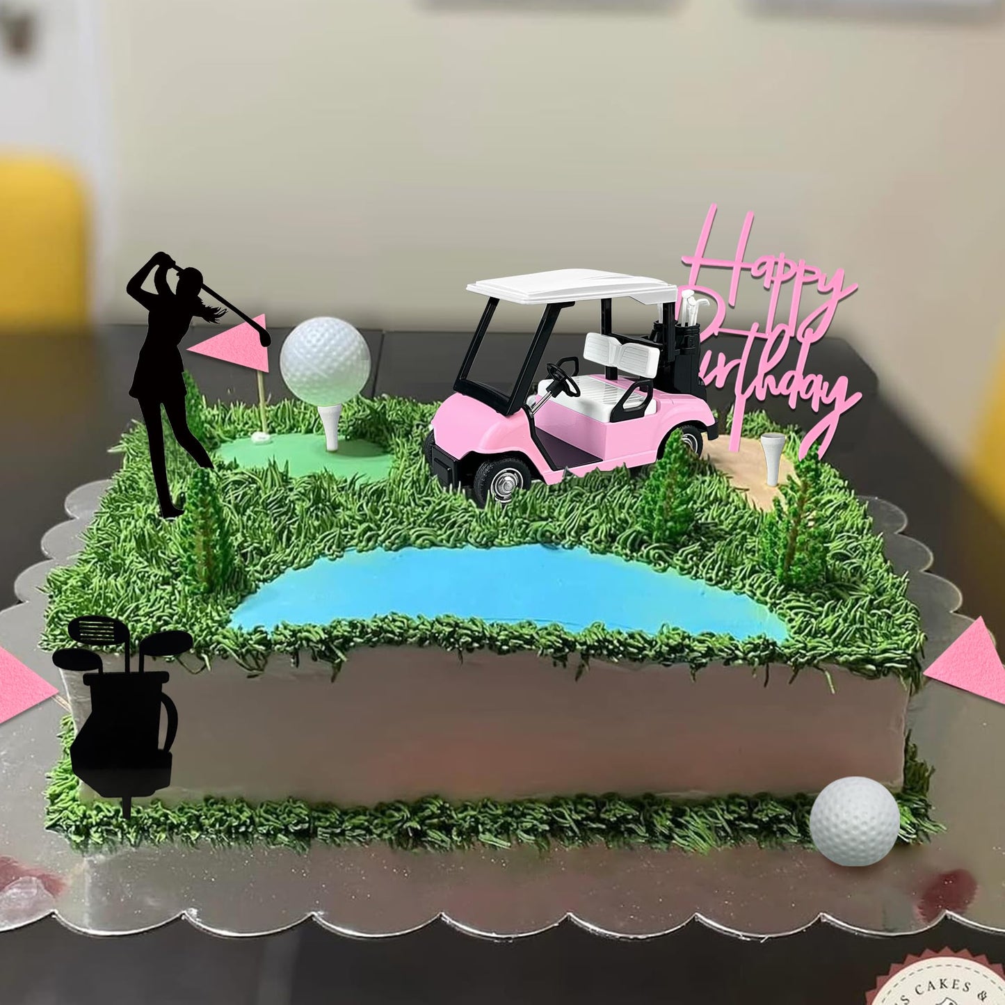 2026 New Golf Cake Decorations Pink Golf Cart Cake Toppers Heading