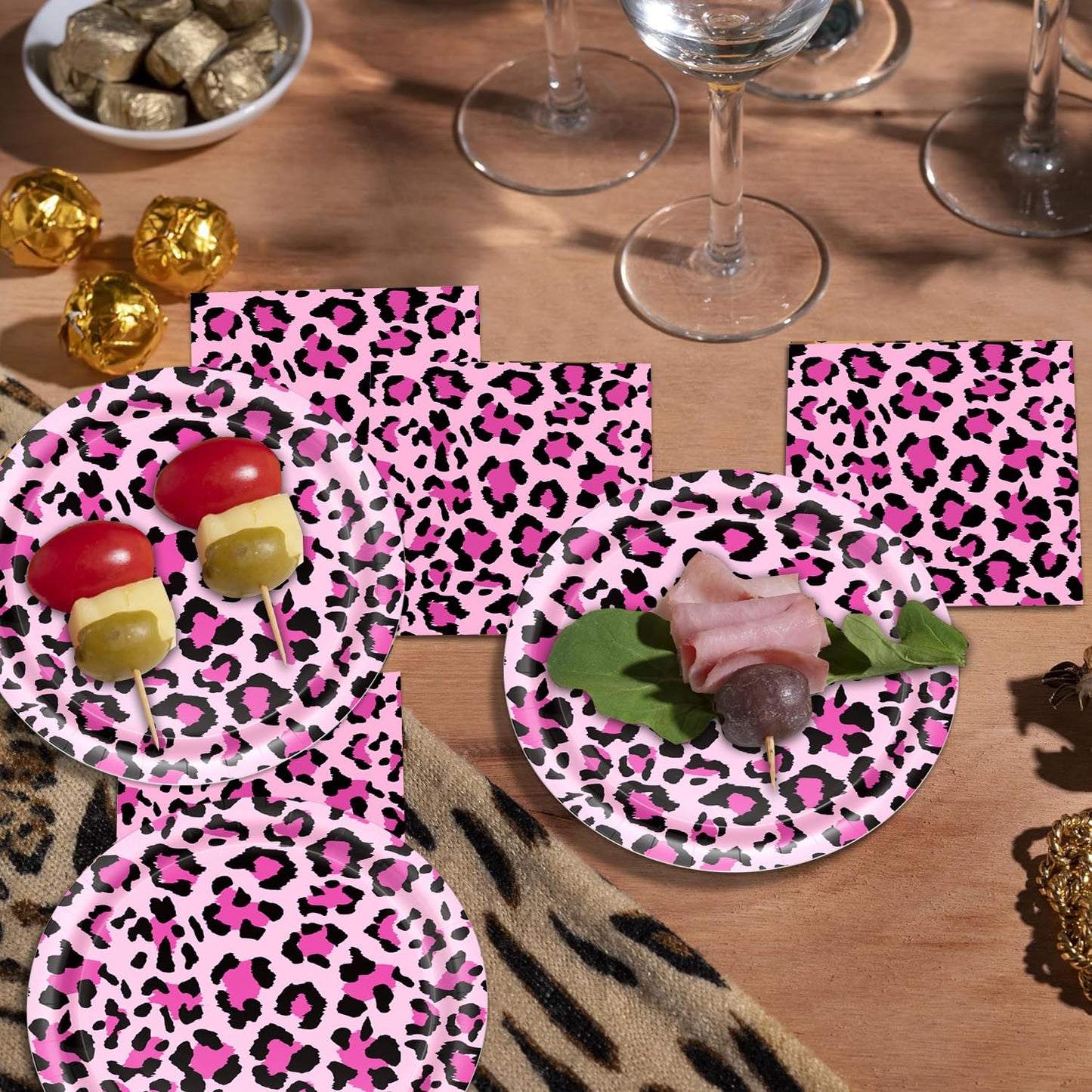 Cheetah Party Decorations Tableware Set, Serves 24 Guests - Cheetah Print Birthday Decorations includes Plates, Napkin, Forks, Leopard Print Party