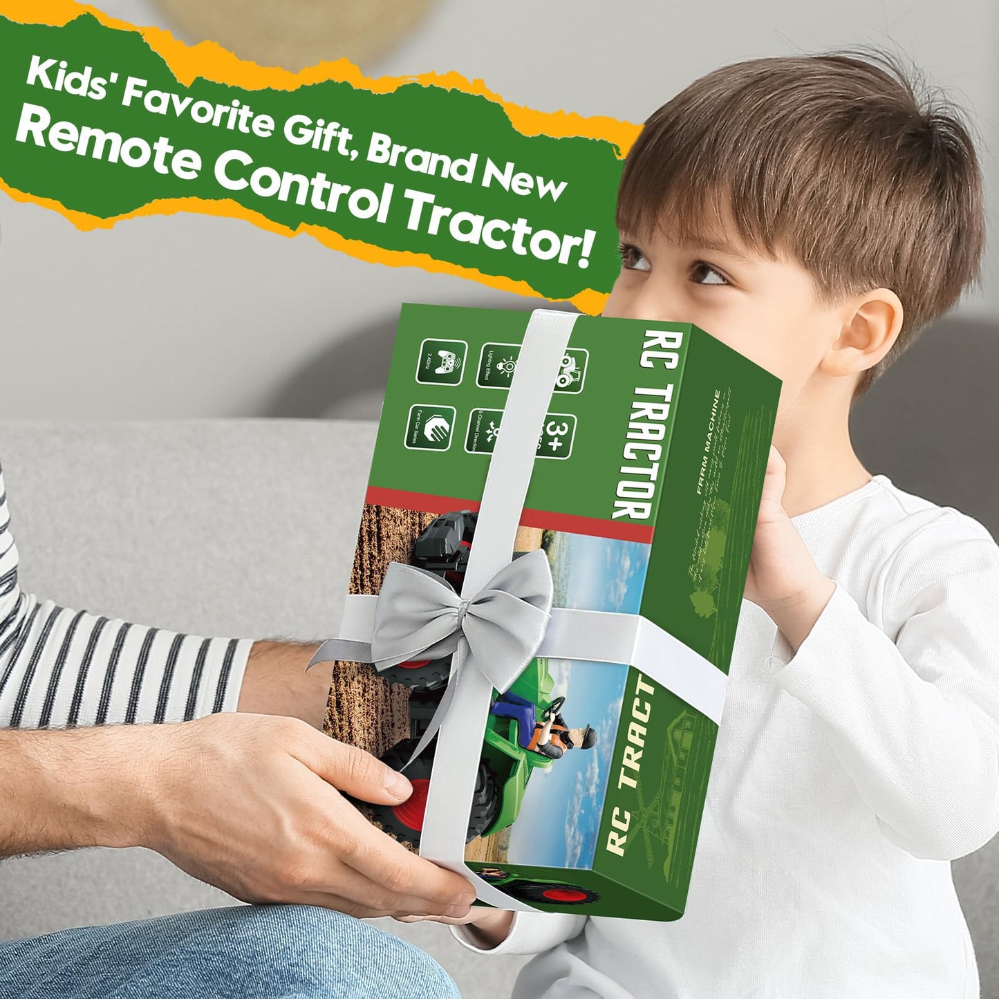 Uarzt Remote Control Tractor Toys for Kids 3-5, RC Tractor Toy with Farmer & Light,1:24 Scale, Rechargeable Farm Toy Tractor for Toddler Toy Set