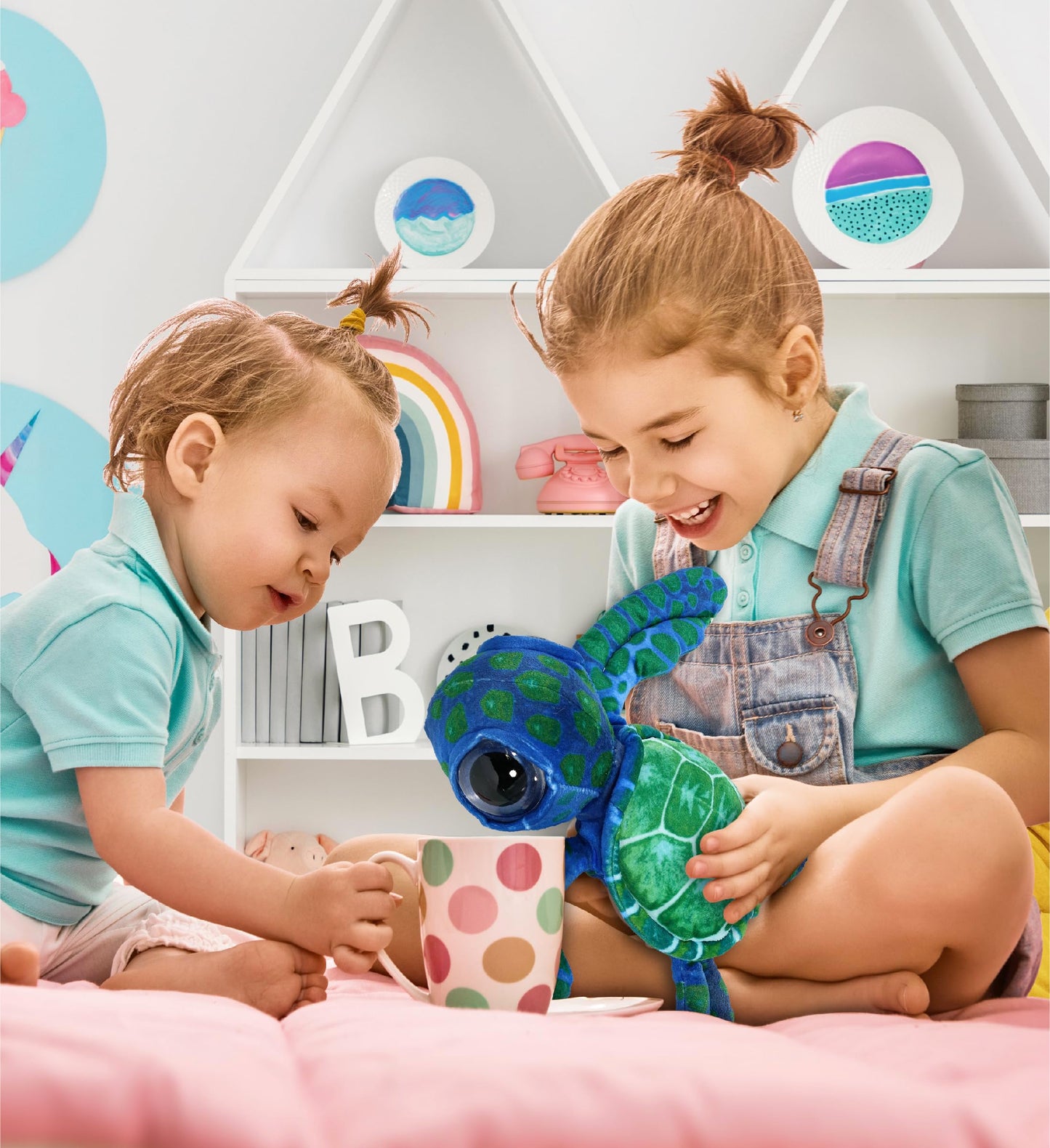 DolliBu Blue Sea Turtle Super Soft Stuffed Animal, Cute Realistic Stuffed Animals for Girls. Boys and Adults Animal Gifts, Kids Ocean Nursery Decor