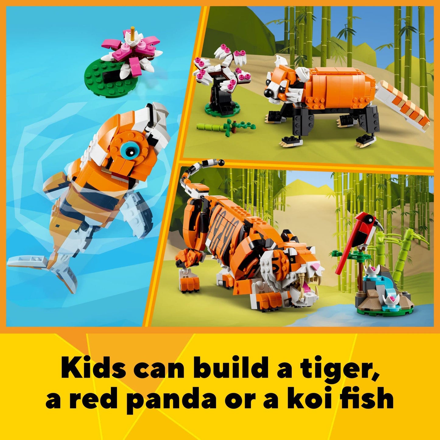 LEGO Creator 3 in 1 Majestic Tiger Building Set, Transforms from Tiger to Panda or Koi Fish Set, Animal Figures, Collectible Building Toy, Gifts
