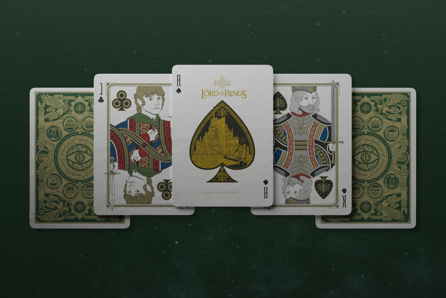 theory11 Lord of the Rings Playing Cards - Green and Gold Middle Earth Poker Deck with Custom Fantasy Artwork, Magic, Cardistry, Game Night Gift