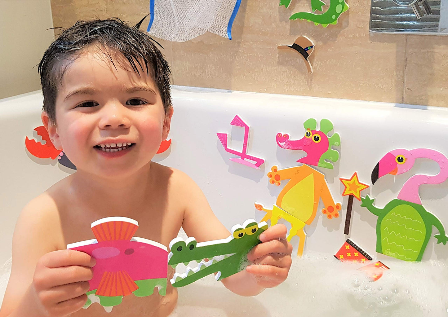 Buddy & Barney: Weird & Wonderful Animals Bath Time Stickers - 31 Reusable Foam Stickers & Mesh Storage Bag, Fun Tub Water Toy, Toddlers & Kids Age 3+