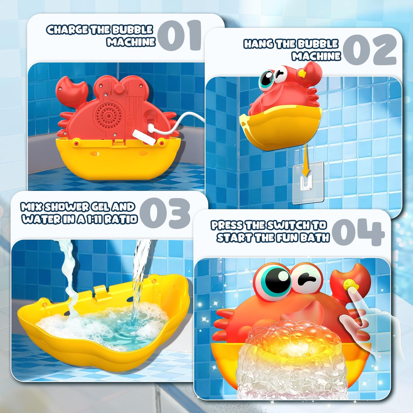 Bath Toys for Kids Ages 1-3,Light Up Baby Bath Toys Crab Bubble Maker with Colourful Light Toddler Bathtub Birthday Gifts Easter Stocking Stuffers