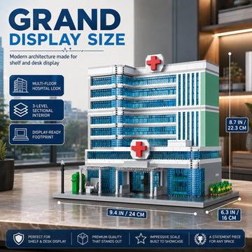 LQPFBSM Hospital Architecture Model Micro Mini Building Block Set 1350 Pieces Modern City Medical Center Building Set Detailed Open-Back Clinic