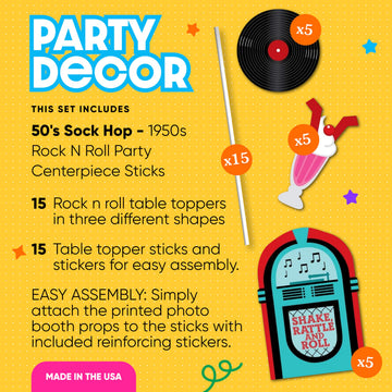 Big Dot of Happiness 50's Sock Hop - 1950s Rock N Roll Party Centerpiece Sticks - Table Toppers - Set of 15