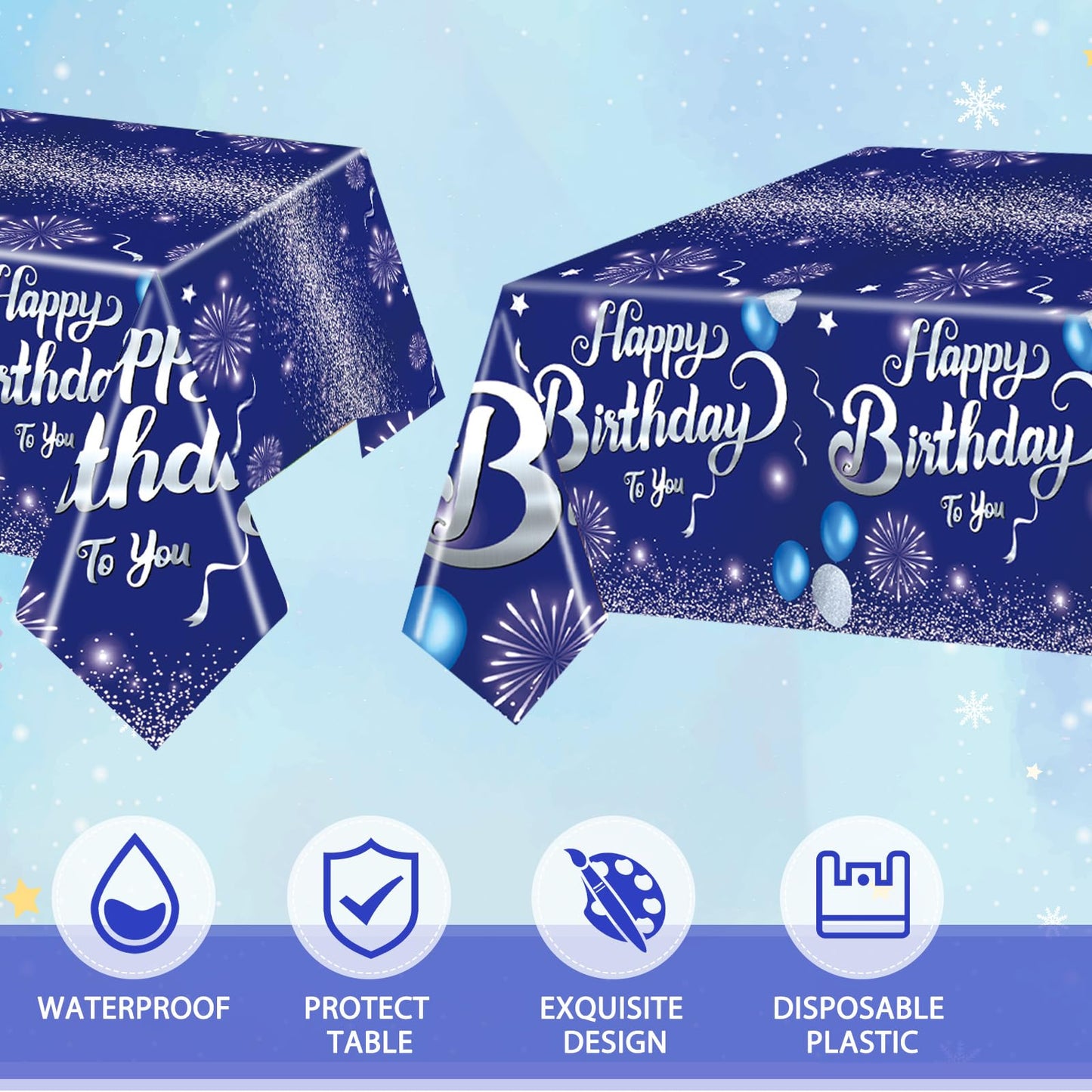 41 PCS Blue Birthday Decorations Blue and Silver Theme Tableware Sets Included Navy Blue Party Plates and Napkins Tablecloth for Men Women Birthdays