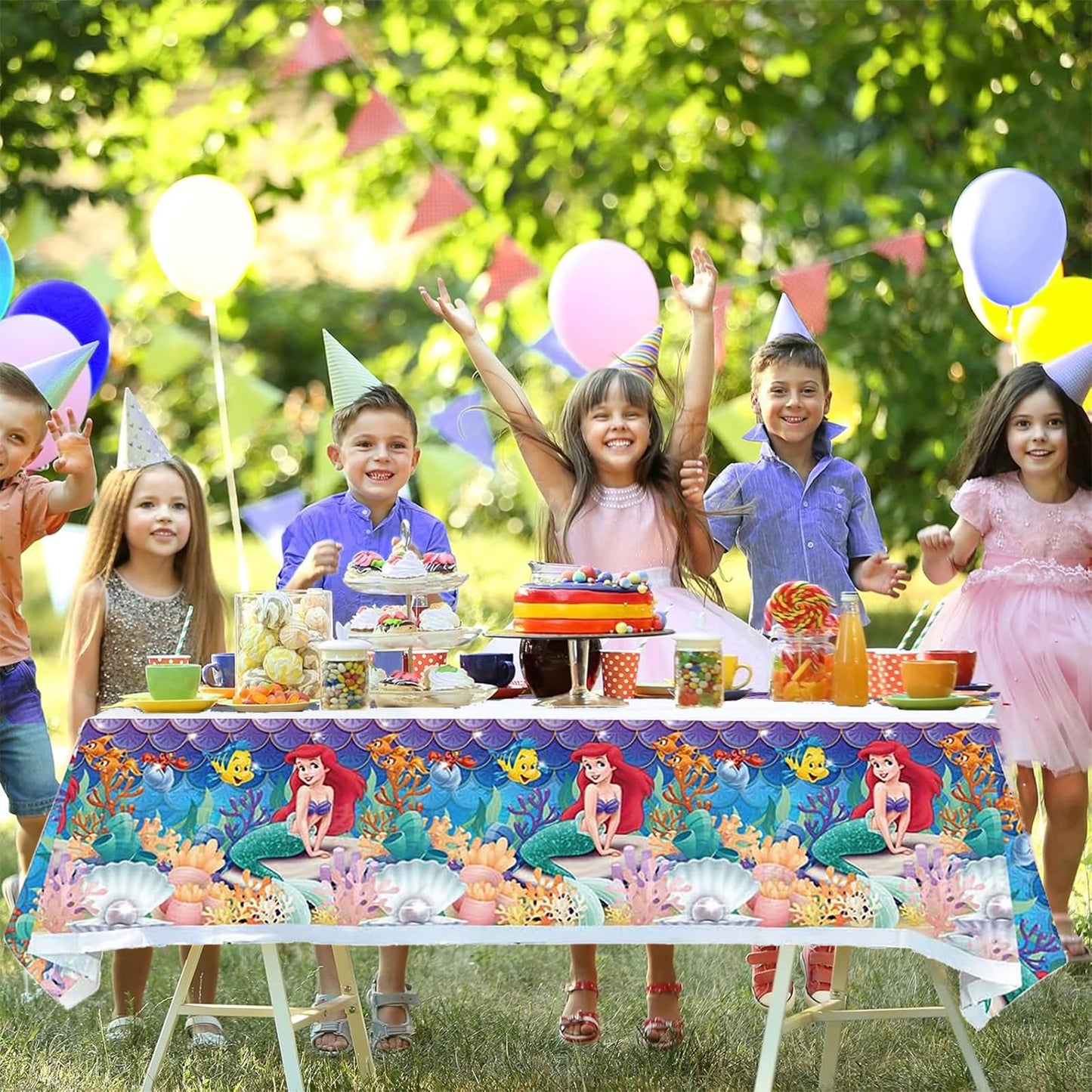 Little Mermaid Tablecloth, 2pcs Rectangular Plastic Table Cover, 70'' x 42'', Waterproof Birthday Party Supplies Decorations (2 Pack Blue Pink) 1