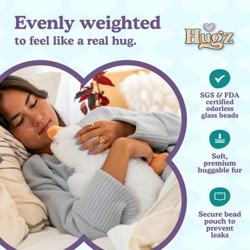 Hugz Official Quackers The Duck - Premium Weighted Stuffed Animal Plushie 3.8 lb for Adults & Kids - Microwavable - Heatable & Coolable - Super Soft