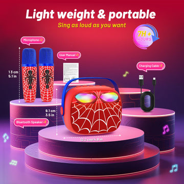 Mini Karaoke Machine for Kids Ages 3-12: Portable Bluetooth Speaker with 2 Wireless Microphone, LED Light Show for Kids 3 4 5 6 7 8 9 10 Year Old Boys