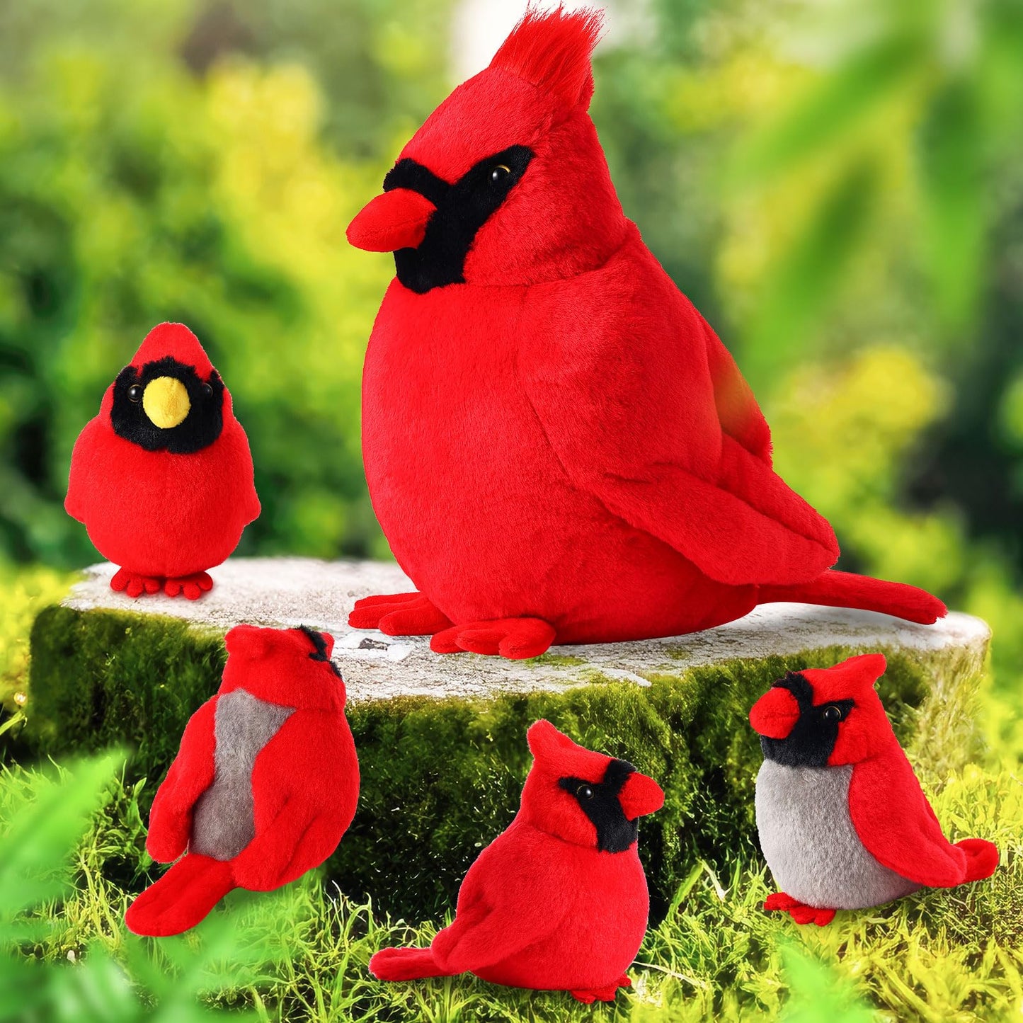 ZJoey 5 Pcs Northern Cardinal Plush Mommy Stuffed Animal with Baby Plush Red Bird Soft for Christmas Girls Birthday Xmas Bedtime Gift Chair Bolster