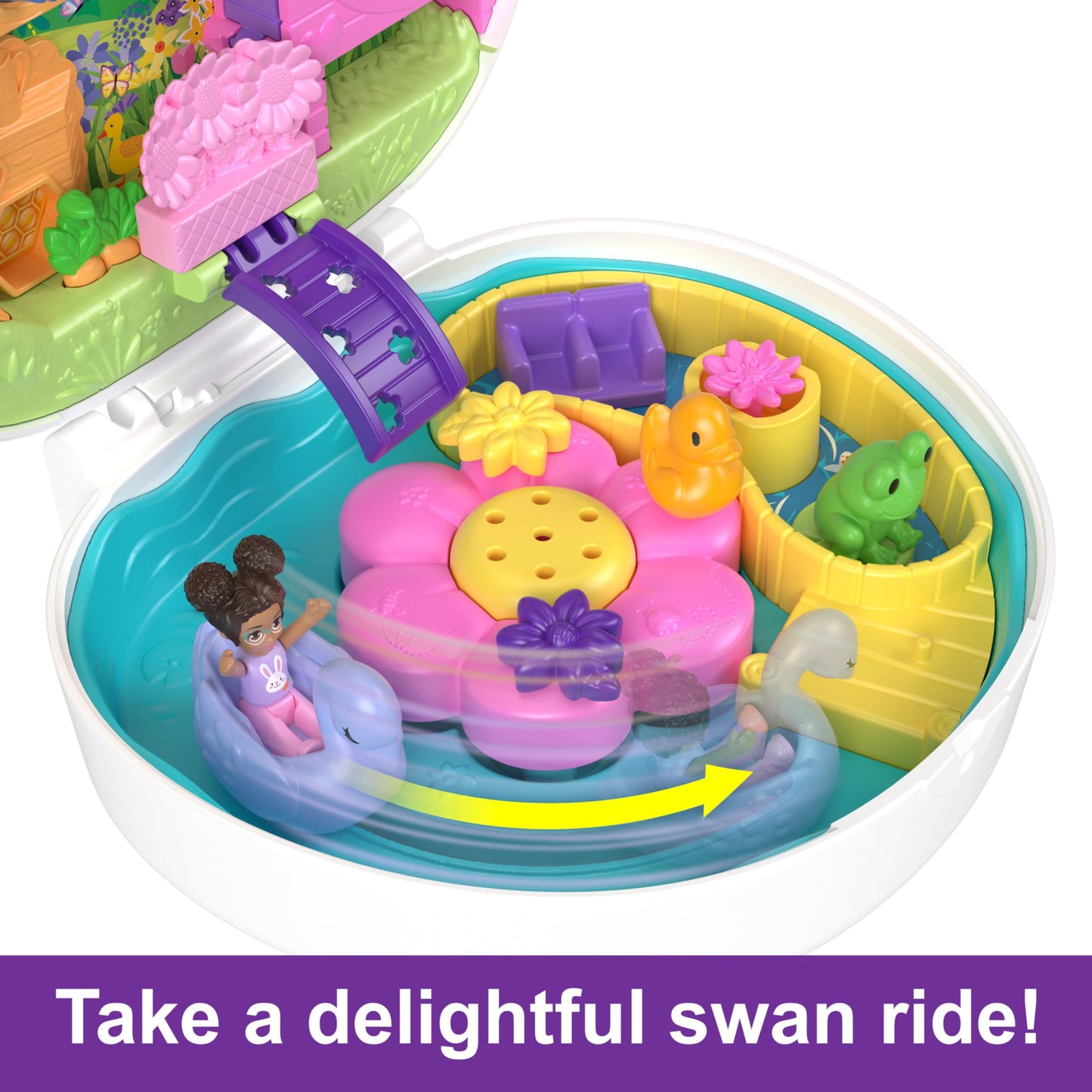 Polly Pocket Flower Garden Bunny Compact Playset with 2 Micro Dolls & 12 Accessories, Including 2 with Color Change