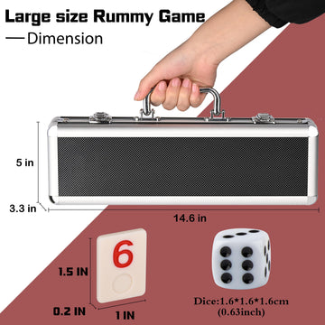 Doublefan Rummy Cube 4 Player Edition, 106 Rummy Cube Game Set with with 4 Plastic Racks in Portable Aluminum Case, Classic Board Game for Adults and