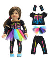 American Fashion World Electric Neon Skeleton Halloween Costume for 18-inch Dolls| Premium Quality & Trendy Design | Dolls Clothes | Outfit Fashions