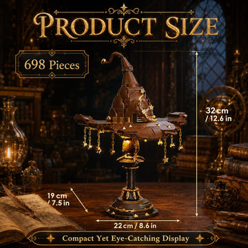 LQPFBSM Magic Hat Lamp Building Block Set 698 Pcs Fantasy Sorcerer Headgear Model Kit with Golden Stars & Display Stand Movie Prop Replica Decor
