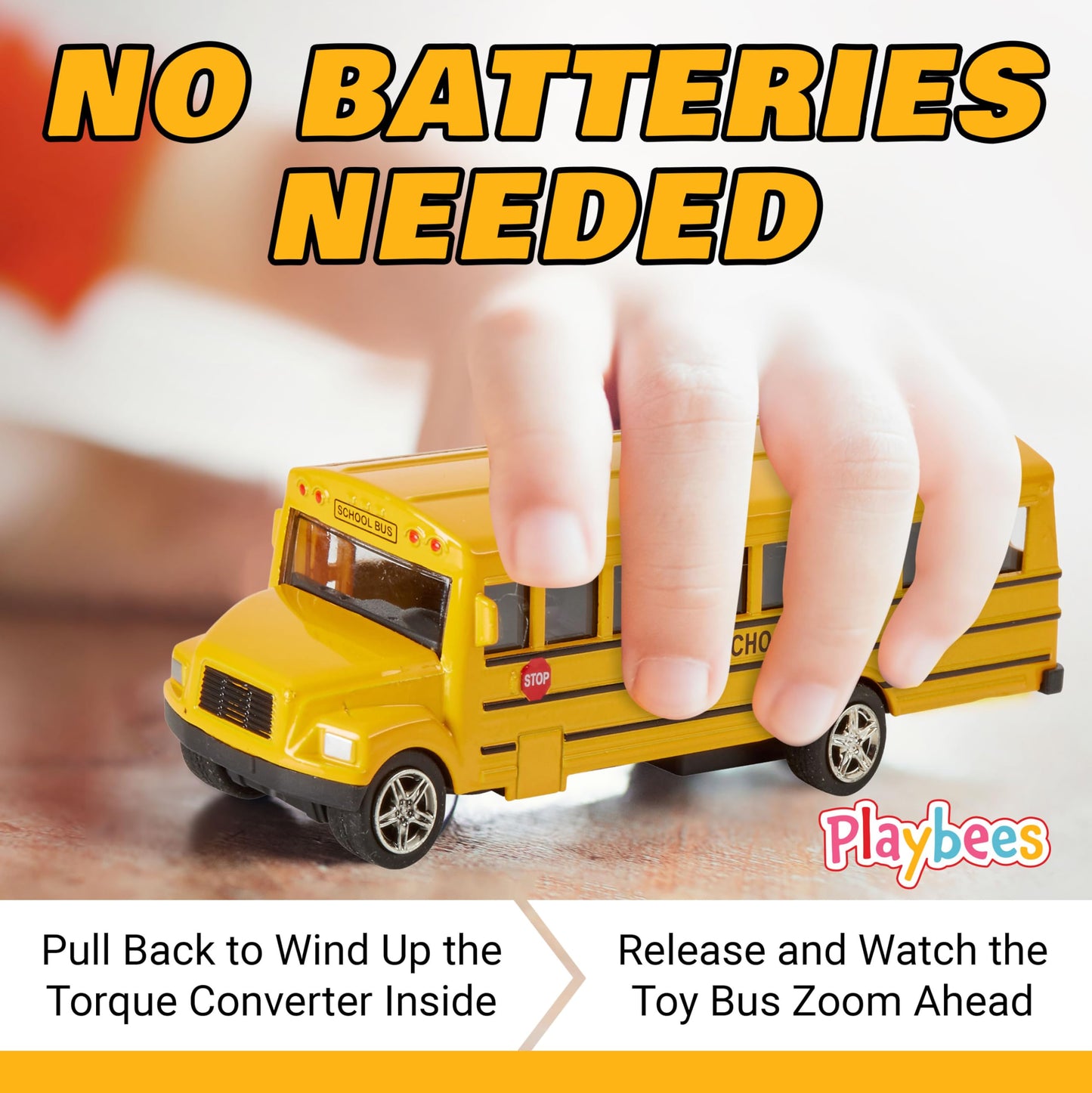 Playbees Long-Nose School Bus Die Cast Metal Model Toy Car 6 Inches with Pullback Action Durable Pull Back Car Door Opening & Closing Realistic School