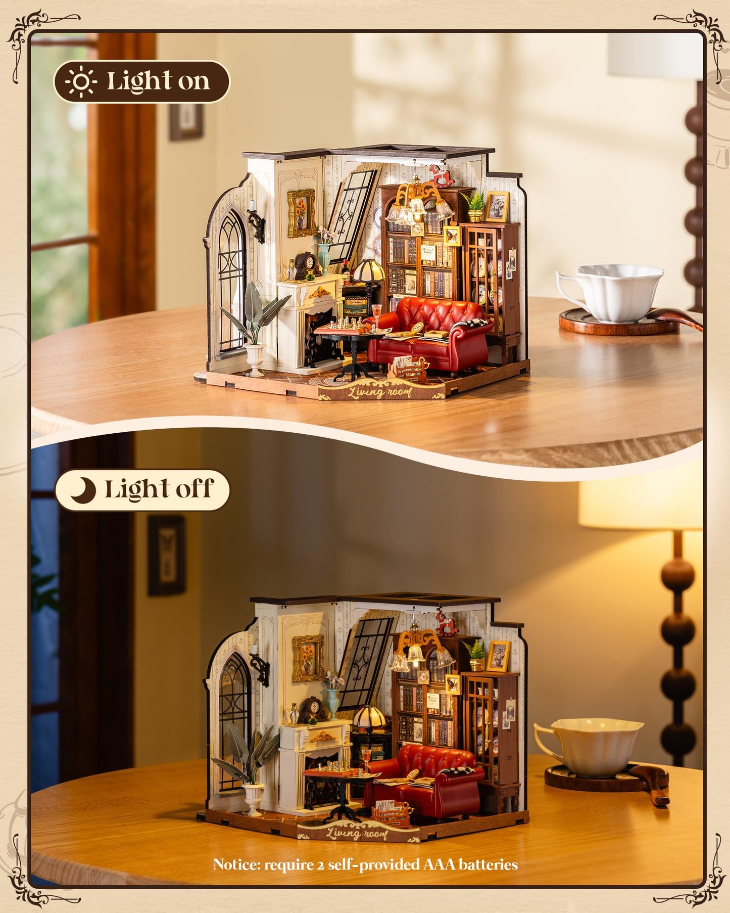 ROBOTIME DIY Miniature House Kit, Mini Dollhouse Kit, Tiny House Kit for Adults, Wooden Furniture Kit with LED, Halloween/Christmas/Birthday Gifts