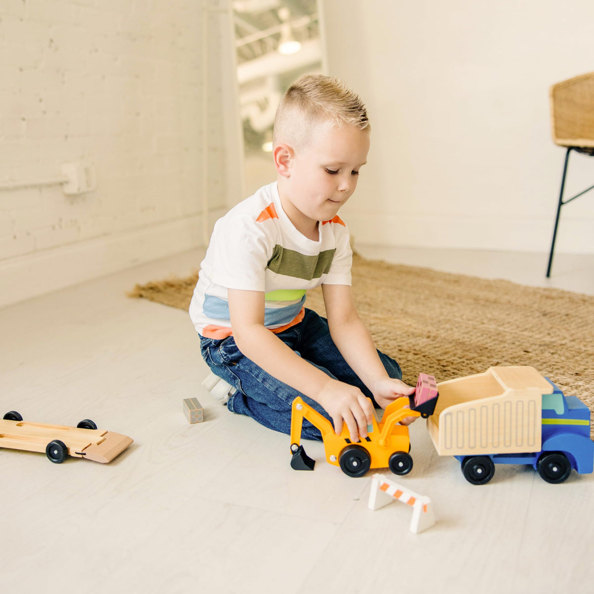Melissa & Doug Classic Toy Wooden Dump Truck & Loader with Construction Pieces
