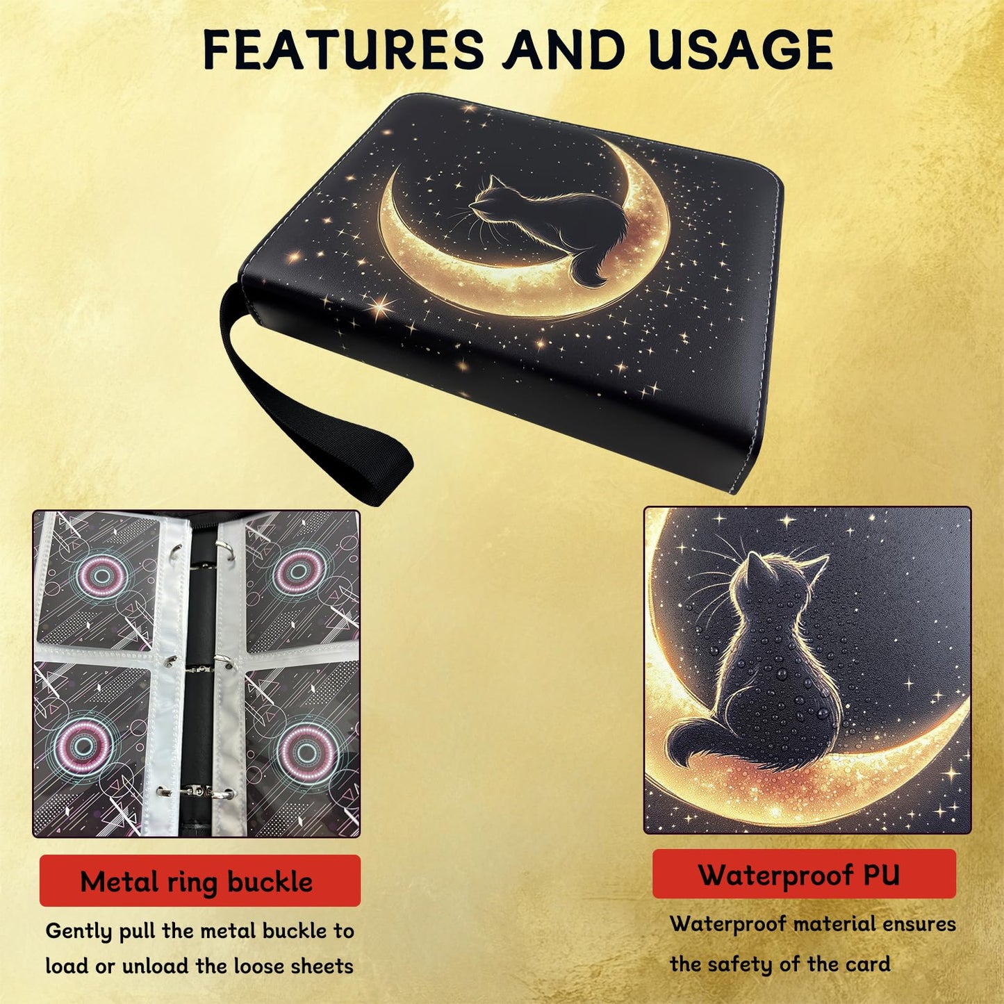 Card Binder 4 Pocket Holder 400 Cards With Zipper,Collection Binder Album Case with 50 Removable Sleeves for Trading Cards
