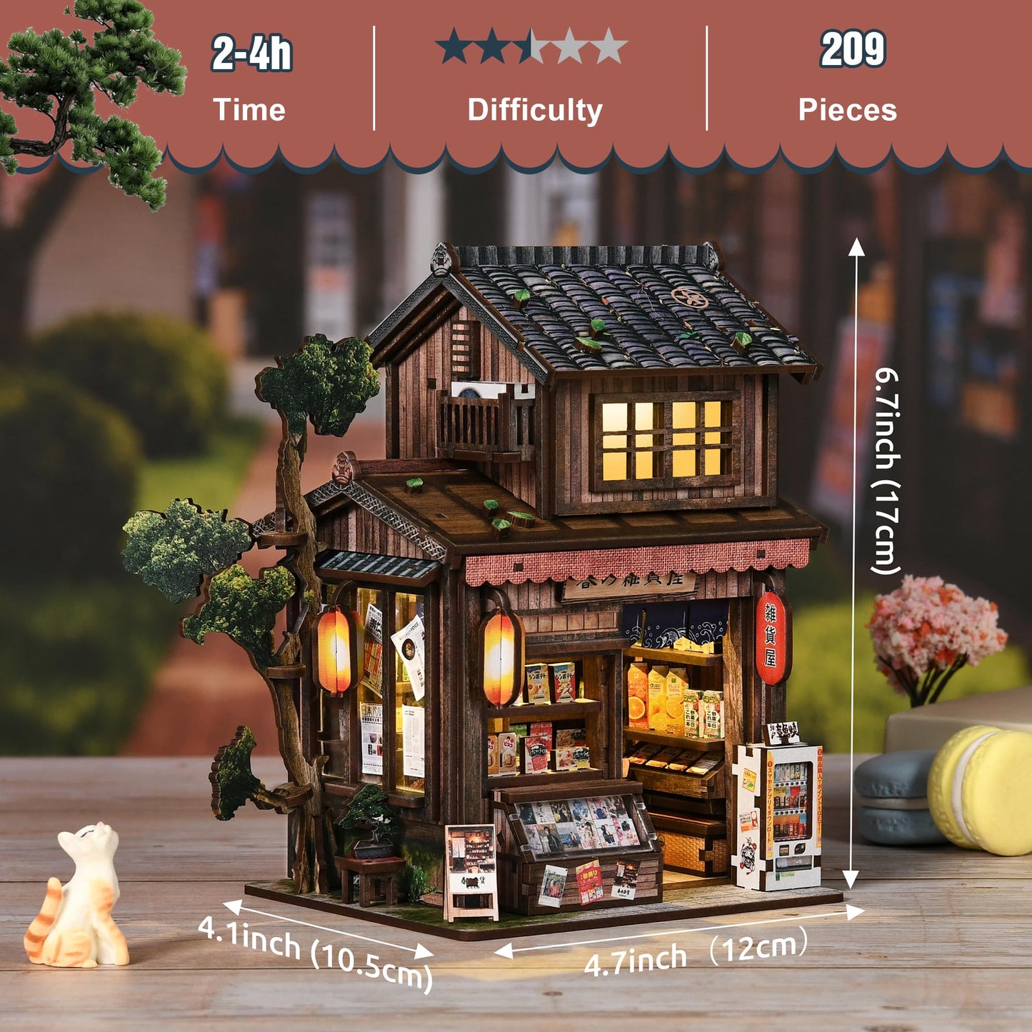 DIY Book Nook, Miniature House Kit with LED Lights (Kasuga Grocery Store)