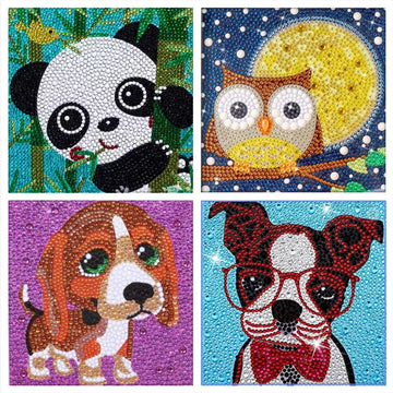 VDKVDK Diamond Art Painting Kits for Kids, 4Pcs Animal 5D Diamond Gem Art by Number Dotz Kits Art and Craft for Children Ages 6-8-10-12 Girls Boys