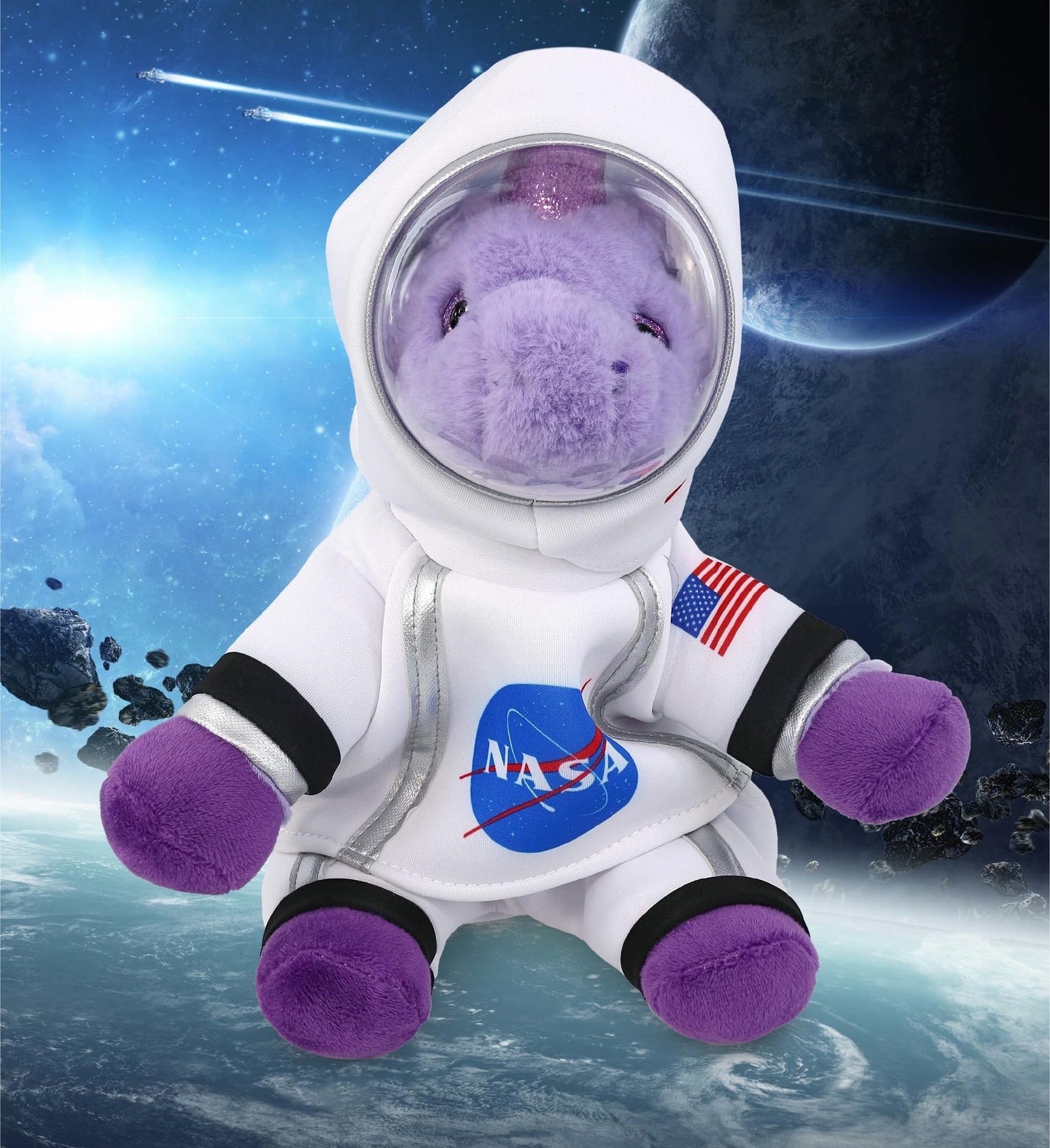 DolliBu Purple Unicorn Astronaut Plush Toy - Fantasy Astronaut Stuffed Animal with Space Helmet and NASA Astronaut Suit, Spaceman Doll Decor for Girls