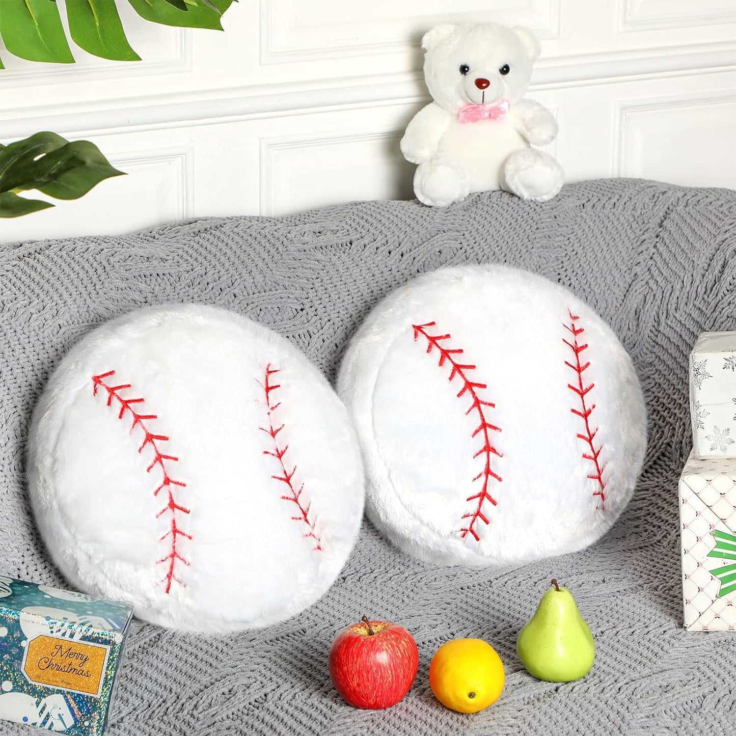 14inch Football Sports Pillow Plush Stuffed Sports Balls Soccer Toy Fluffy Baseball Throw Pillow Cushion Sofa Room Decoration Soft Sports Toy Gift