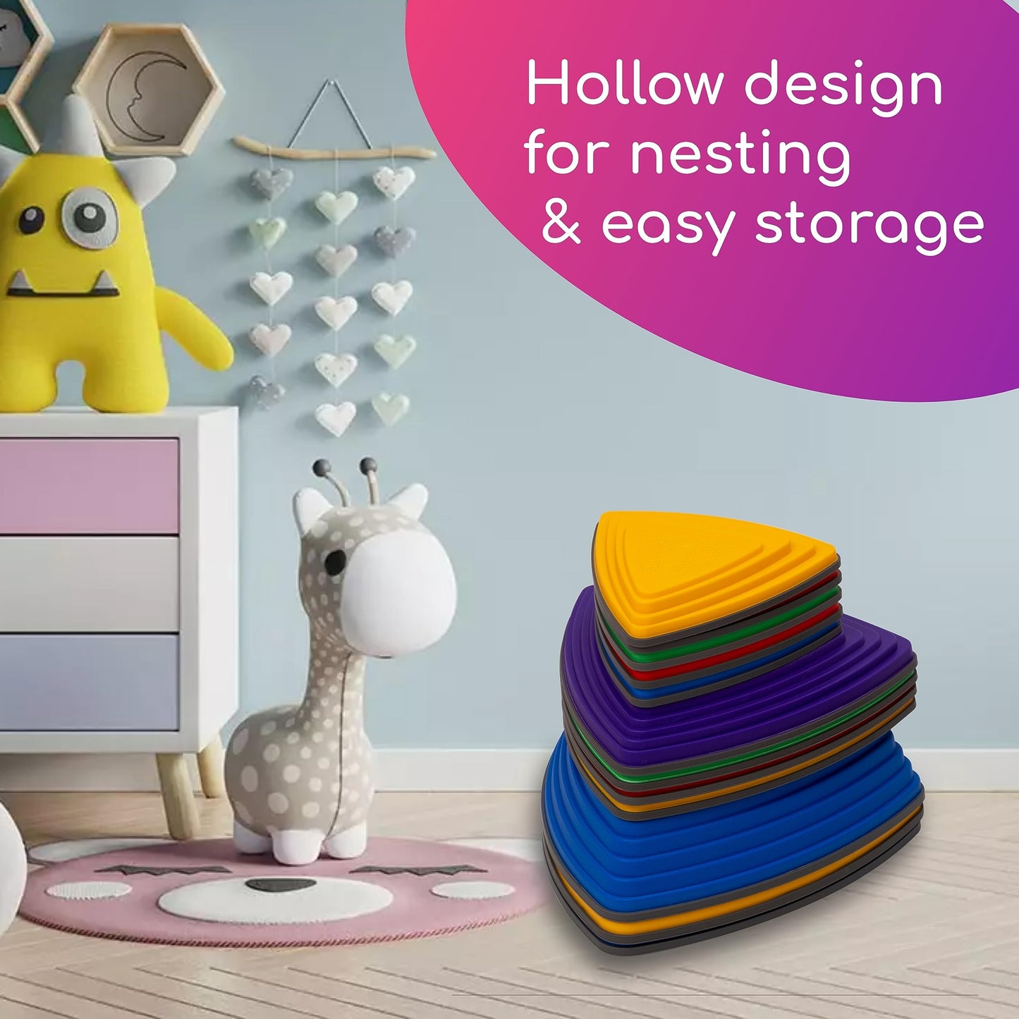 12 Pcs Non-Slip Stepping Stones for Kids - Obstacle Course, Indoor & Outdoor Sensory Playground - Develop Balance & Coordination - Includes Hopping