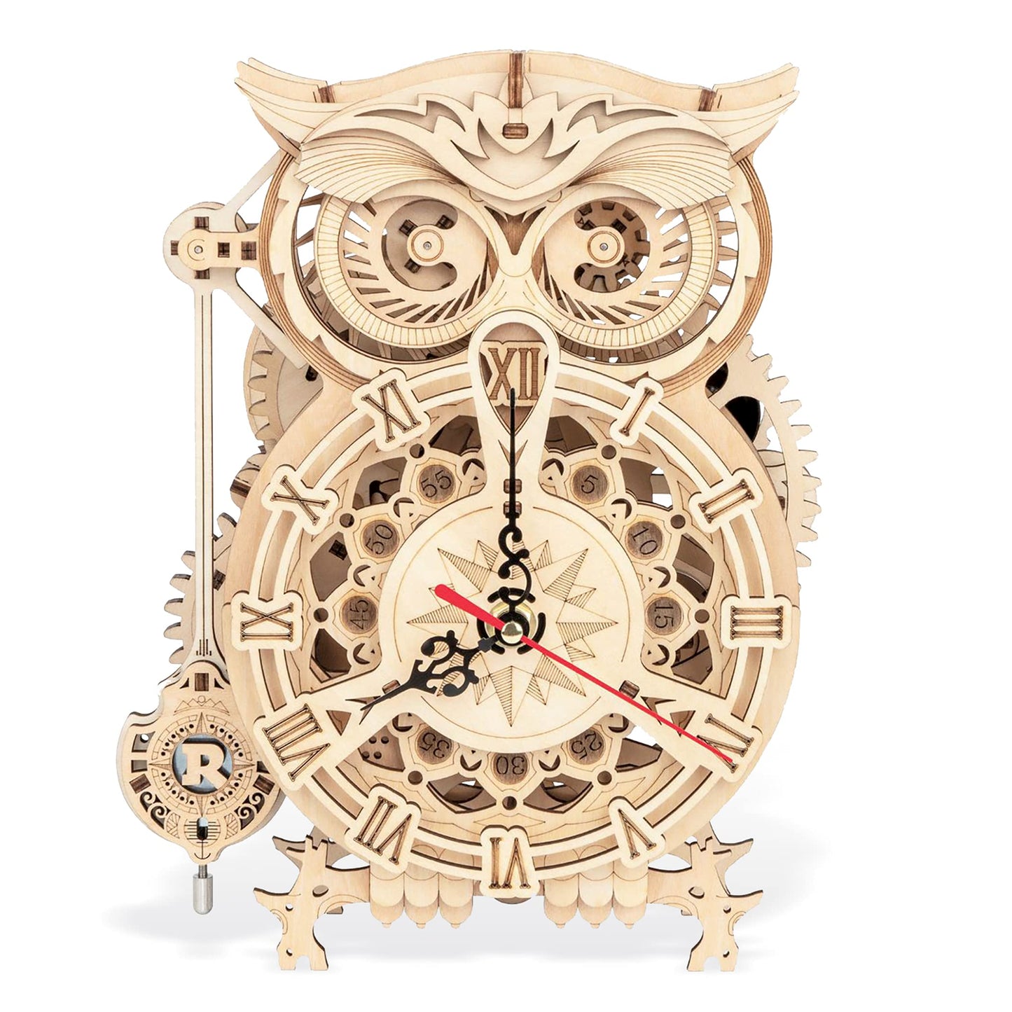 Collections Etc 161-Piece Owl Mechanical Wooden Model Clock Kit
