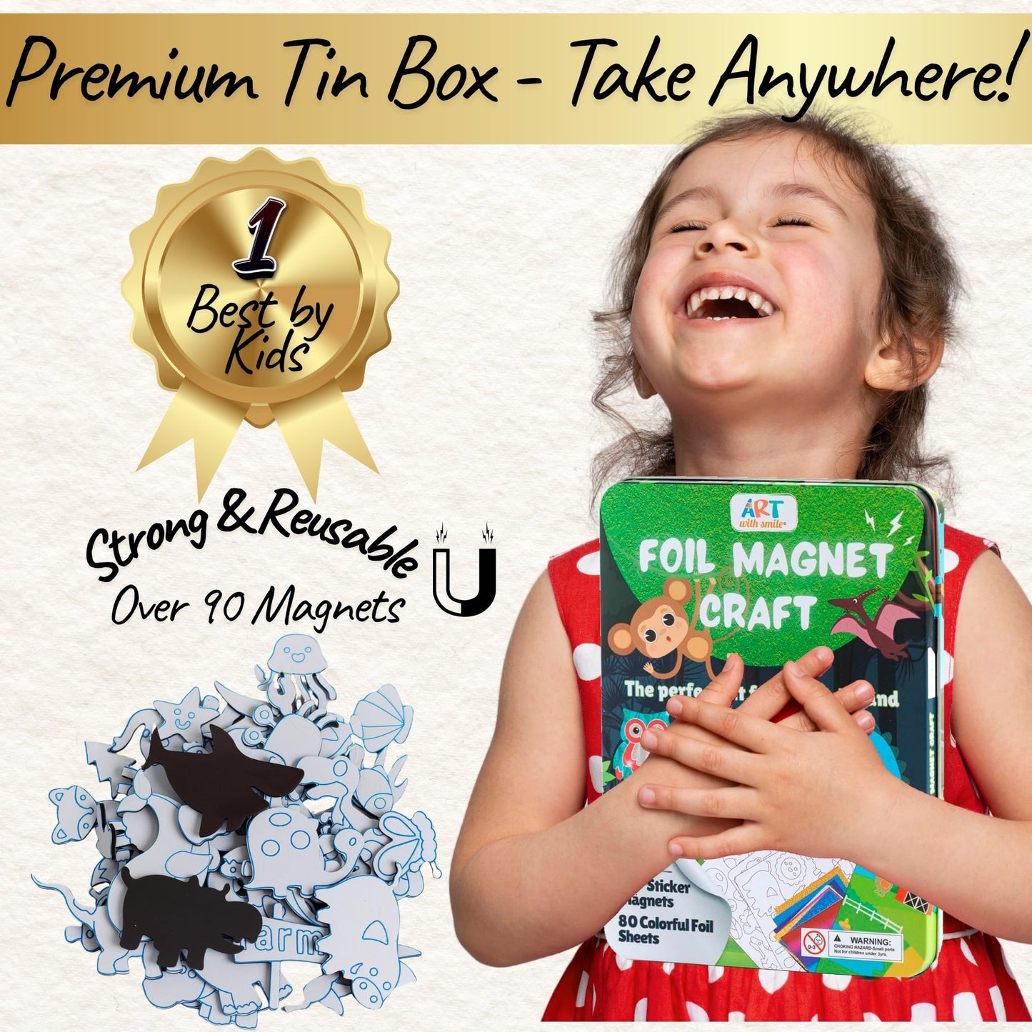 Foil Fun Art Kit for Kids in Tin Box - Reusable Animal Foil Art for Girls & Boys, DIY Mess-Free Girls Craft Kit w/Magnets, Ideal Travel Toy & in Car