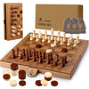 15" Magnetic Chess Set & Checkers Set 2 in 1?Rinten Leather Portable Travel Chess Board Game Sets with Velvet Bag Packaging Beginner Large Chess Set