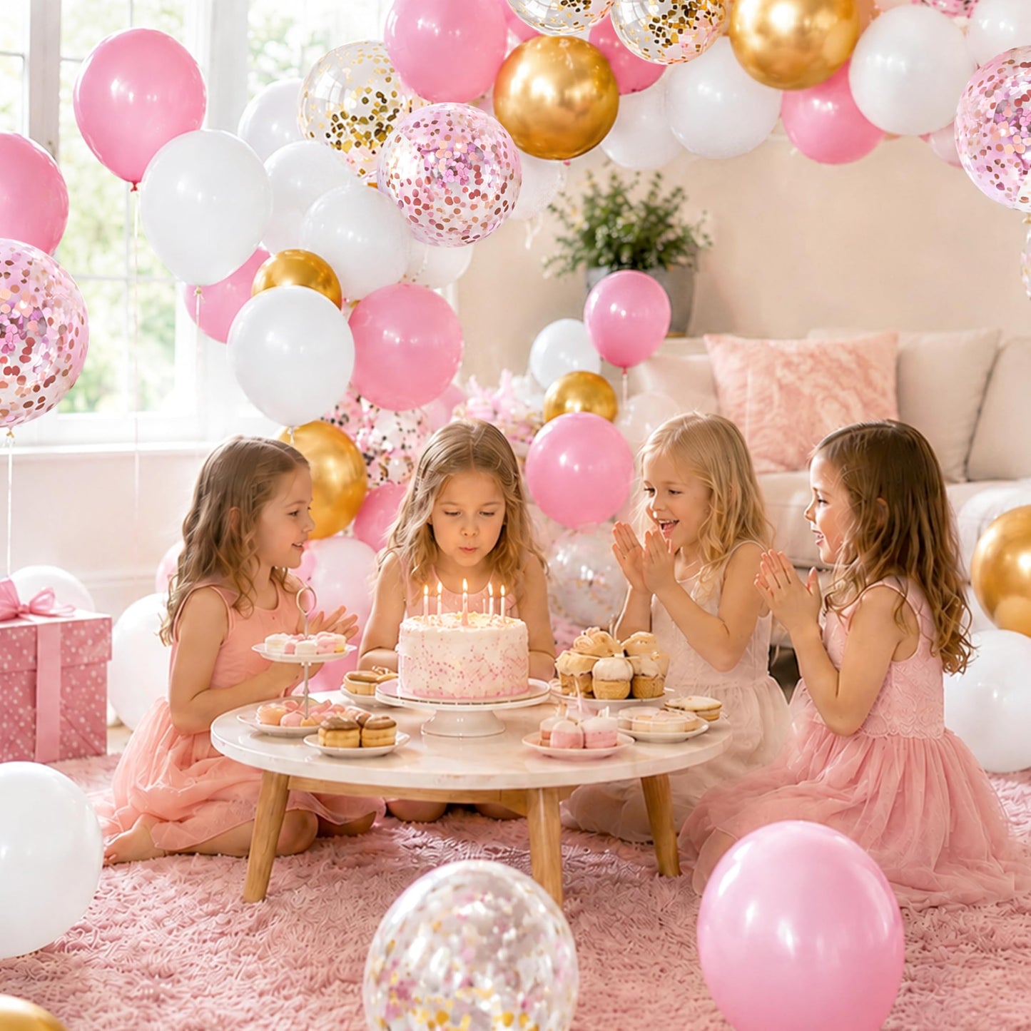 OuMuaMua 60Pcs Pink Gold Confetti Latex Balloons Kit, 12 Inch Pink White Gold Helium Mother's Day Balloons Party Supplies for Confession Proposal