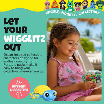 Wigglitz Ocean Theme 25 Pack with Storage Pouch - 25 Collectible Wiggly Fidget Toys - Award-Winning, Plant-Based, Made in USA - Ocean Characters for